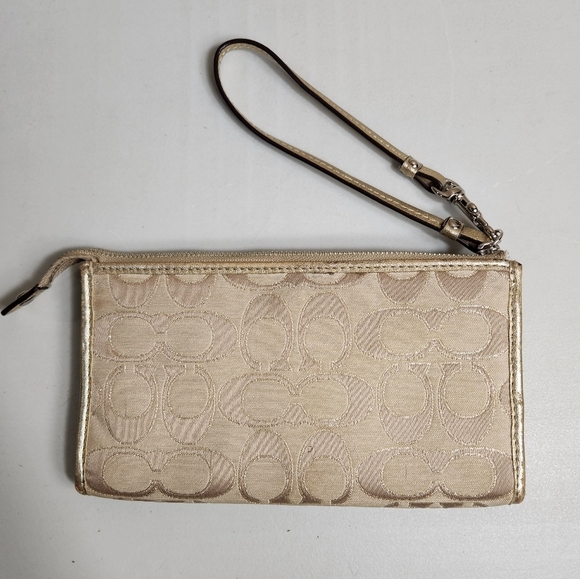 Coach Womens Signature Beige Canvas/Leather Wristlet/Clutch - Picture 7 of 16